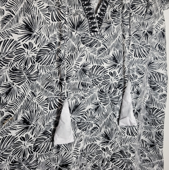NWT Vineyard Vines Linear Palms Tunic Dress 100% Linen Black White Tassel Tie LG - Picture 8 of 16